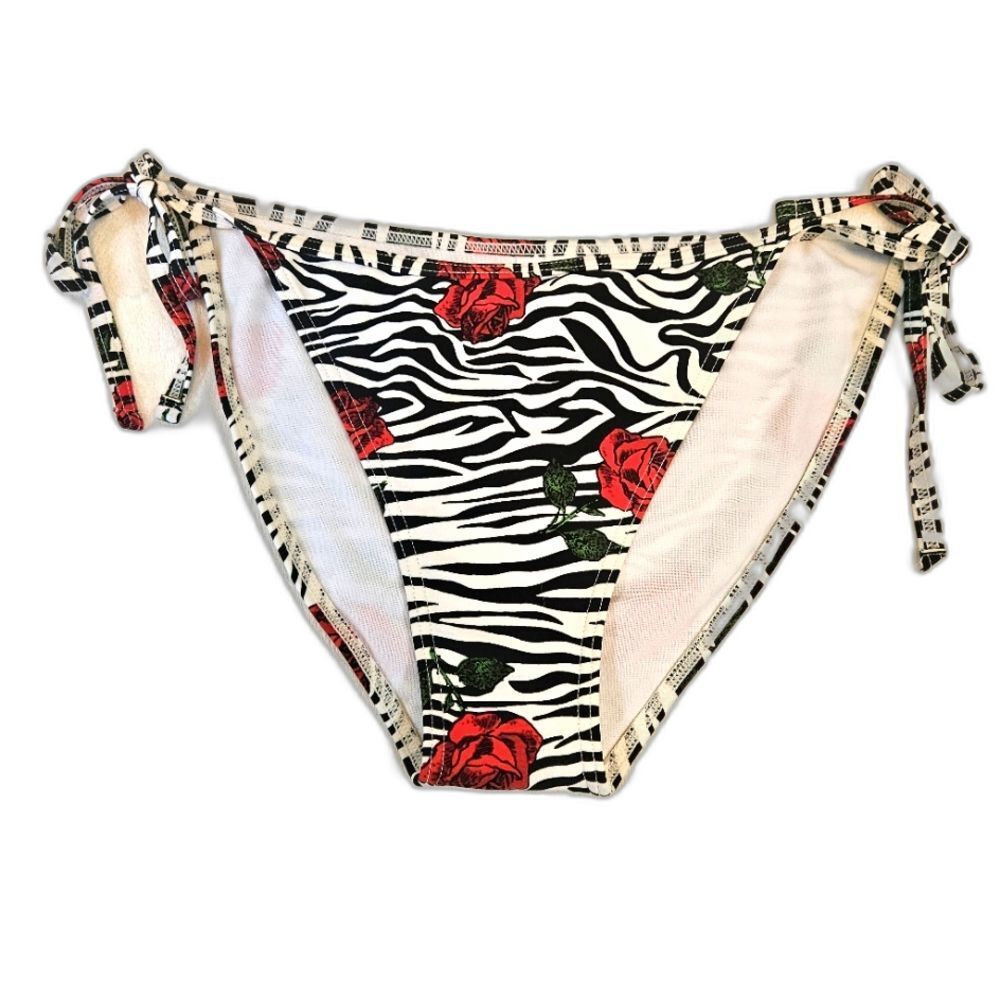 Island World Apparel Bikini Bottom Women Size L Zebra Print Red Roses Adjustable